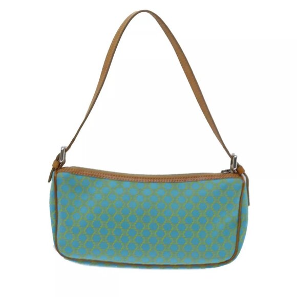 CELINE Macadam Canvas Accessory Pouch Light Blue Yellow Brown Auth - Picture 3 of 16